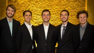 H.O.P.E - Helping Other People Eat serves to connect local restaurants in funding food kitchens. The team is made up of from left to right: Steven Cobb, Greg Stone, Jensen Roll, Chris Coble and Drew Dimos.