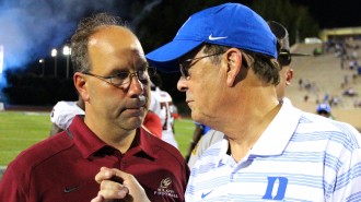 Head coach Rich Skrosky on the field with Duke.