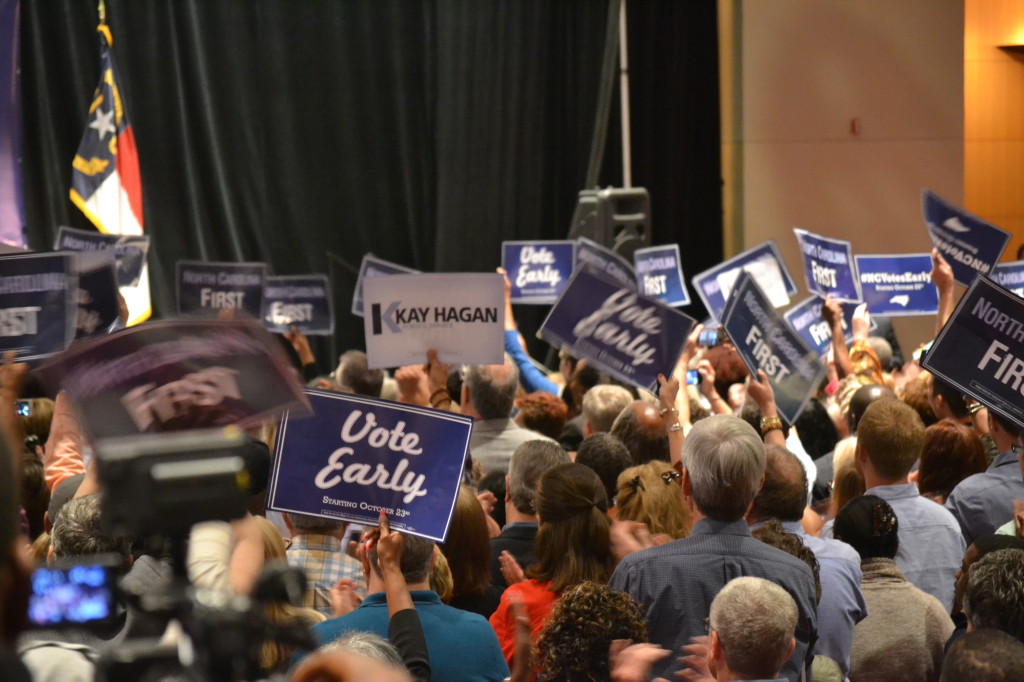 Voters gather in the Charlotte Convention Center to support incumbent Senator Kay Hagan.