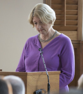 Chaplin Jan Fuller speaks on Thursday, February 12, 2015 at a vigil for 3 students murdered in Chapel Hill, North Carolina on Tuesday, February 10, 2015