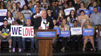 Sen. Bernie Sanders speaks to supporters at Greensboro Coliseum Complex on September 13, 2015