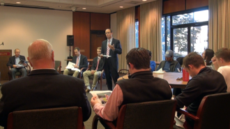 Members of the Beta Theta Pi fraternity community and staff came to Elon Tuesday night to make their pitch to join Elon's Greek community.