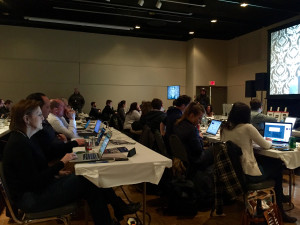 The Press Filing Center at the Brown and Black Democratic Forum at Drake University in Des Moines, IA.